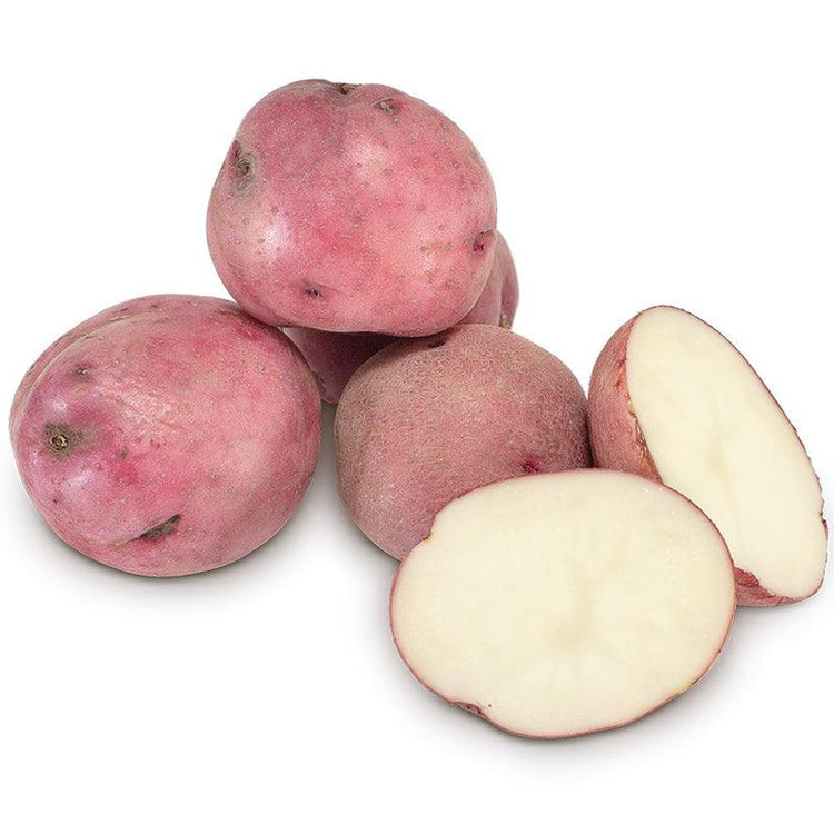 Whole and cut red seed potatoes