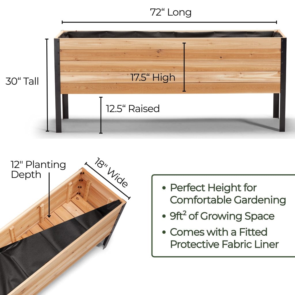 18″ x 72″ Deep Root Raised Garden Bed - 30″ TALL / Select Grade Cedar Planters