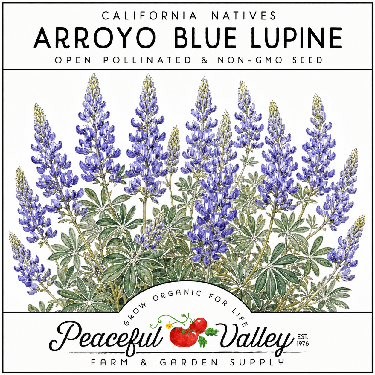 Peaceful Valley California Natives Stickers Arroyo Blue Lupine Grow Organic