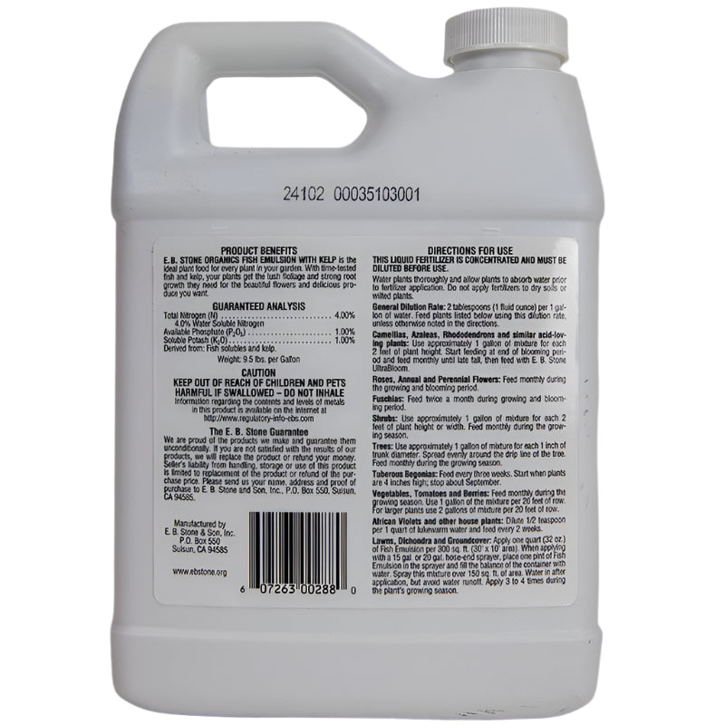 organic fish and kelp liquid fertilizer E.B. Stone Fish Emulsion with Kelp 1 Quart