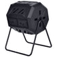 HomePacific black dual-compartment compost tumbler with steel support frame
