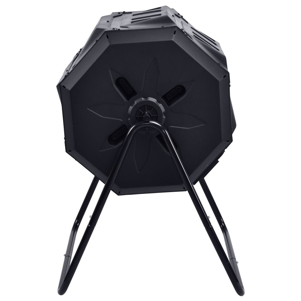 HomePacific black dual-compartment compost tumbler with steel support frame