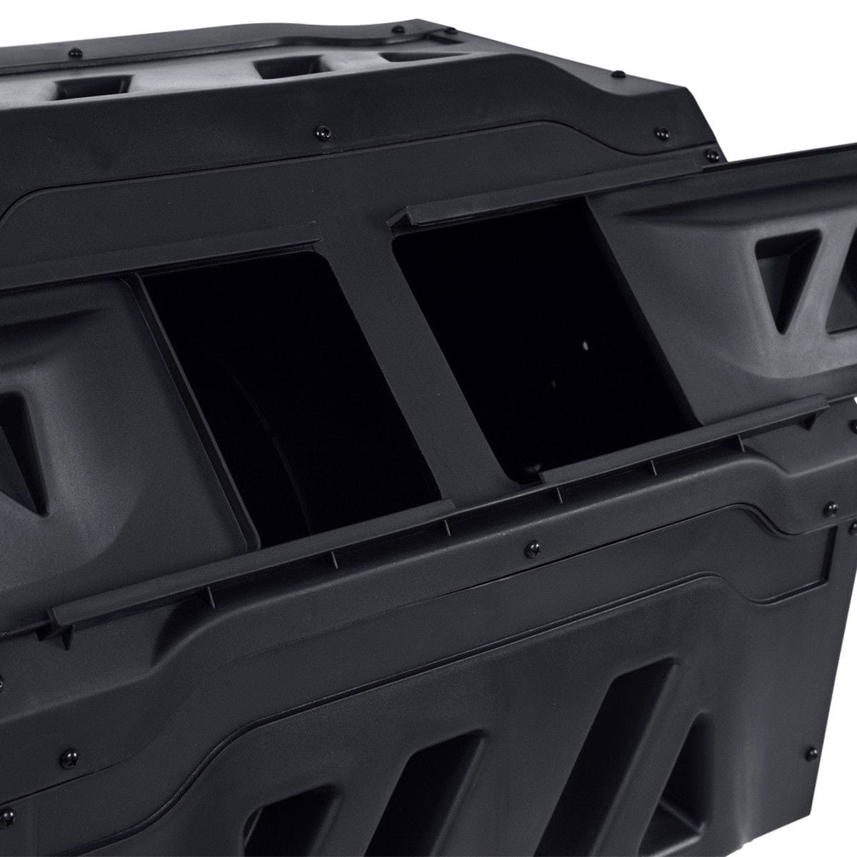 HomePacific black dual-compartment compost tumbler with steel support frame