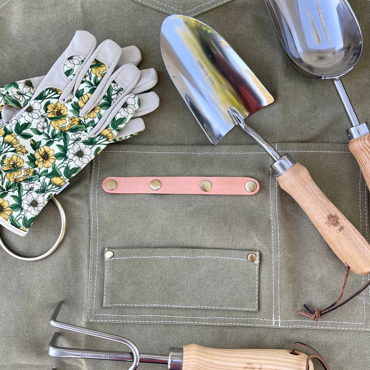Gardening Gift Box - The Gardener's Kit - Apron, Hand Tools and Gloves light green The Celtic Farm
