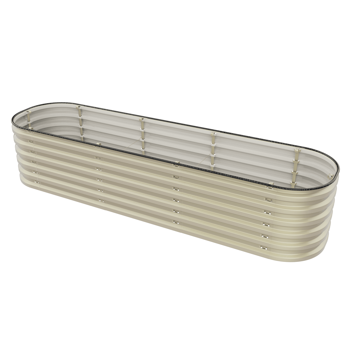 Gro-Rite cream raised garden bed in a long, narrow layout
