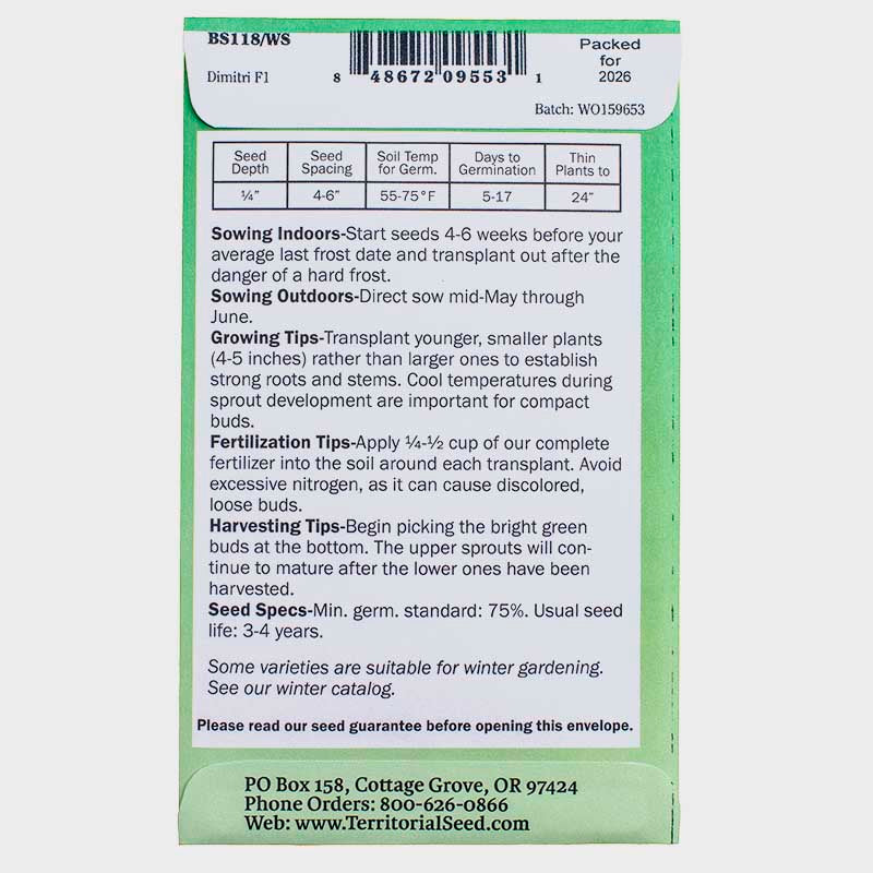 Dimitri Brussels Sprouts Seeds Territorial Seed Company