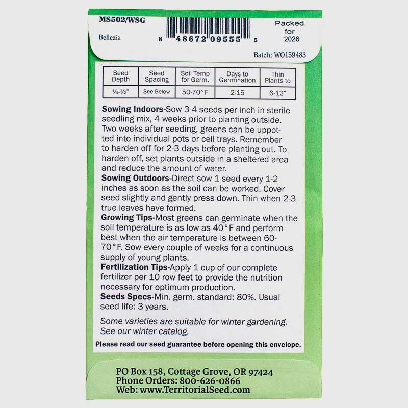 Arugula Bellezia Seeds (Organic) Territorial Seed Company