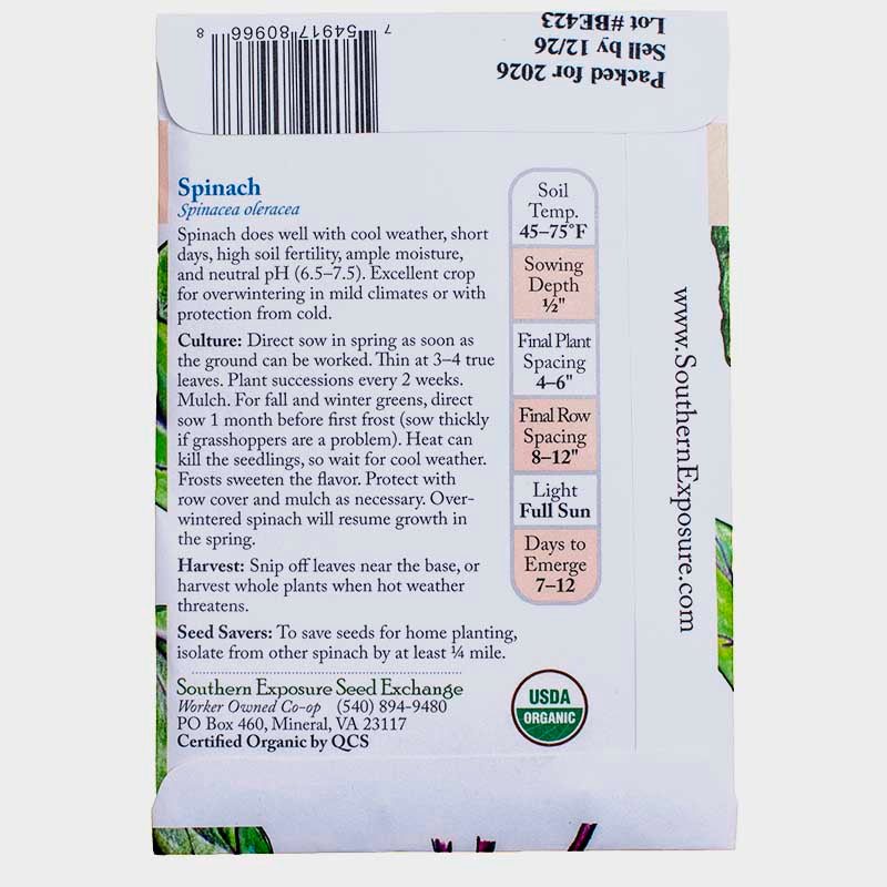 Beaujolais Spinach Seeds (Organic) Southern Exposure Seed Exchange