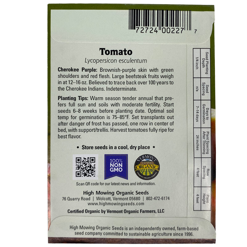 Organic Cherokee Purple Tomato High Mowing Seeds