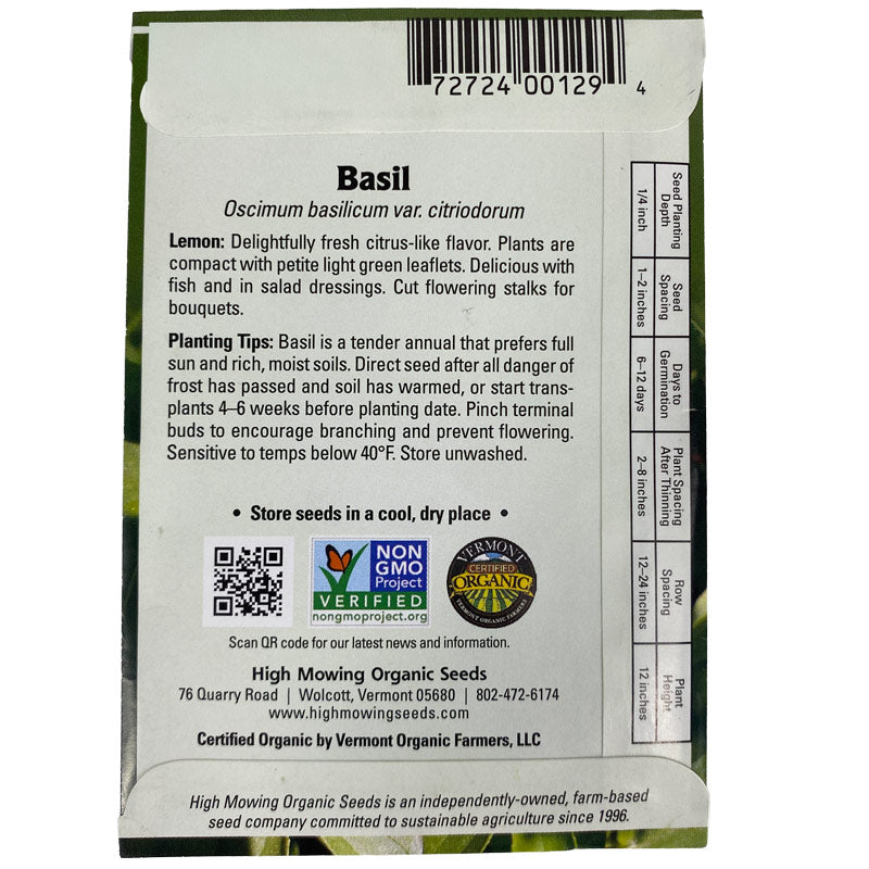 Organic Lemon Basil High Mowing Seeds