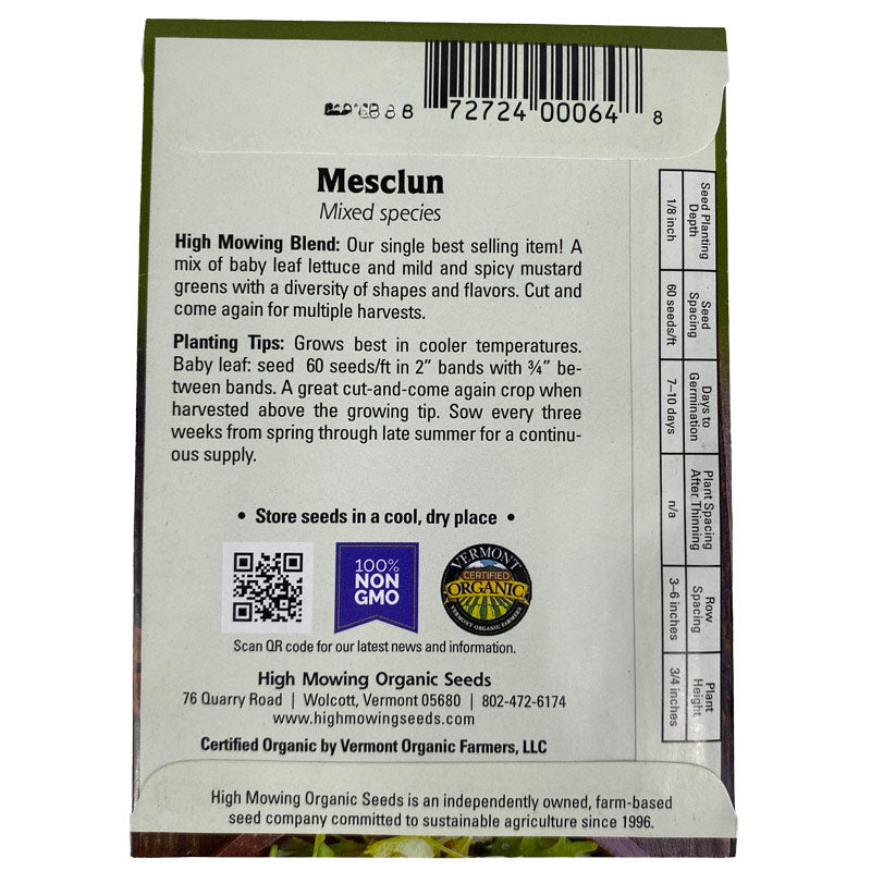 Organic Mesclun Mix Greens High Mowing Seeds