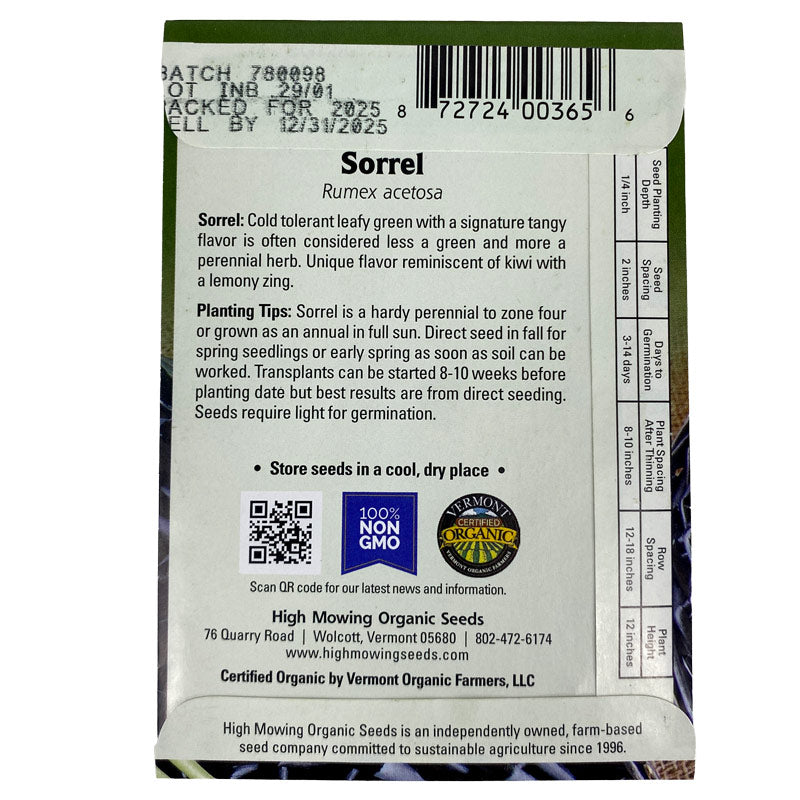 Organic Sorrel High Mowing Seeds