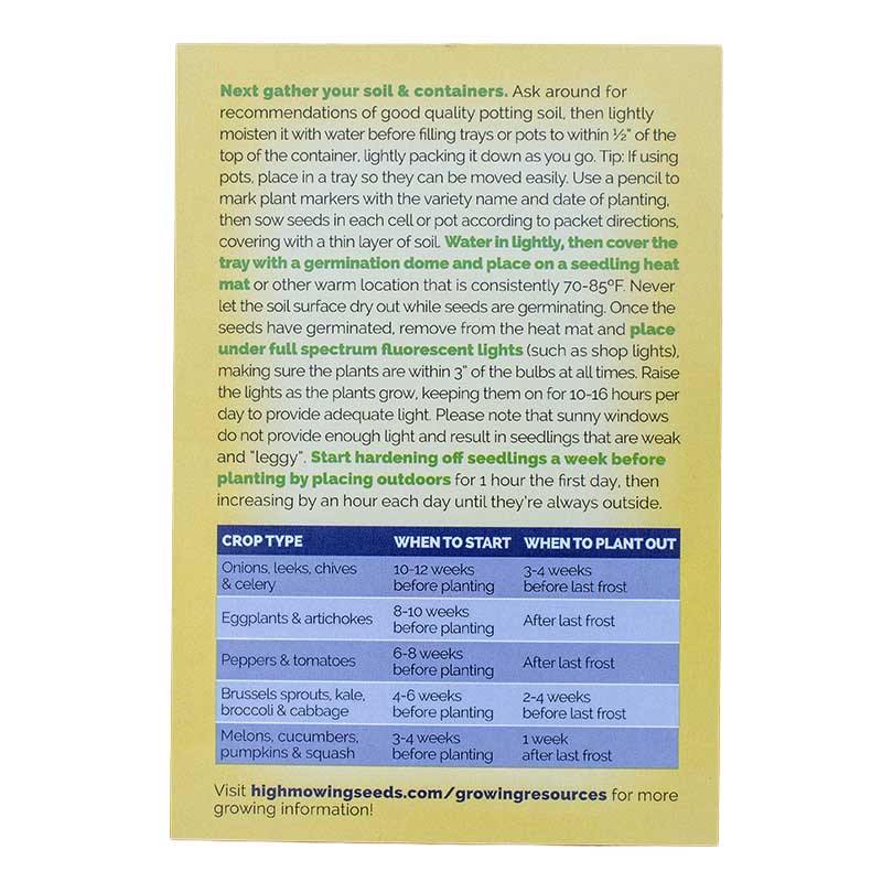 Seed Stewards 6 Packets Seeds (Organic) High Mowing Seeds