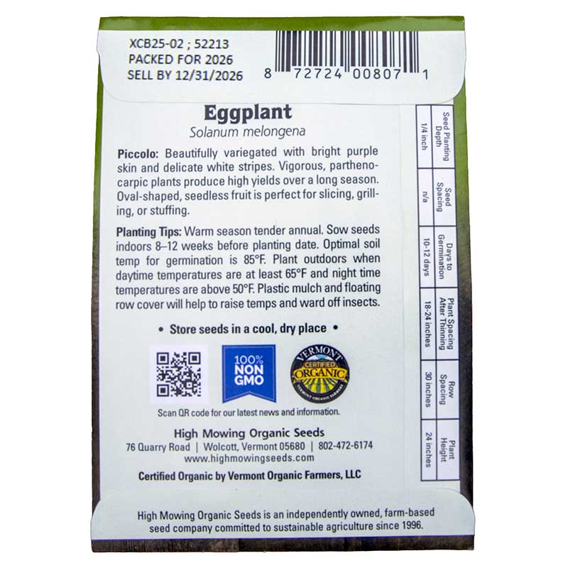 Piccolo F1 Eggplant Seeds (Organic) High Mowing Seeds