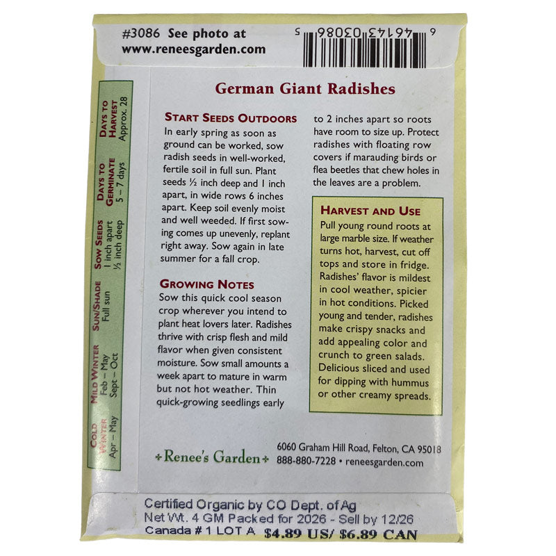 Organic German Giant Radish Renees Garden