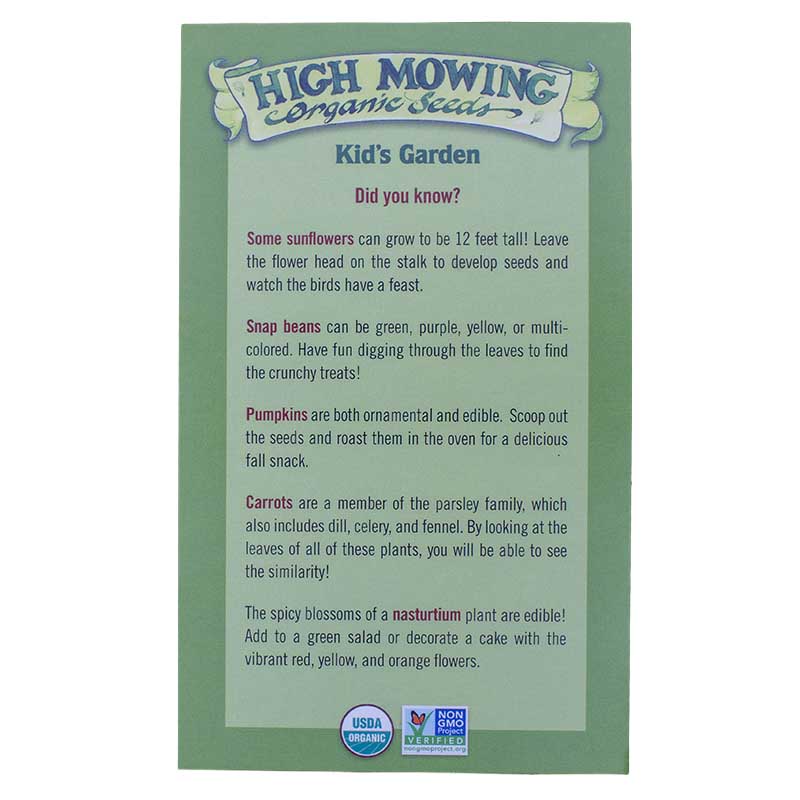 Kid's Garden 5 Seeds Packets (Organic) High Mowing Seeds
