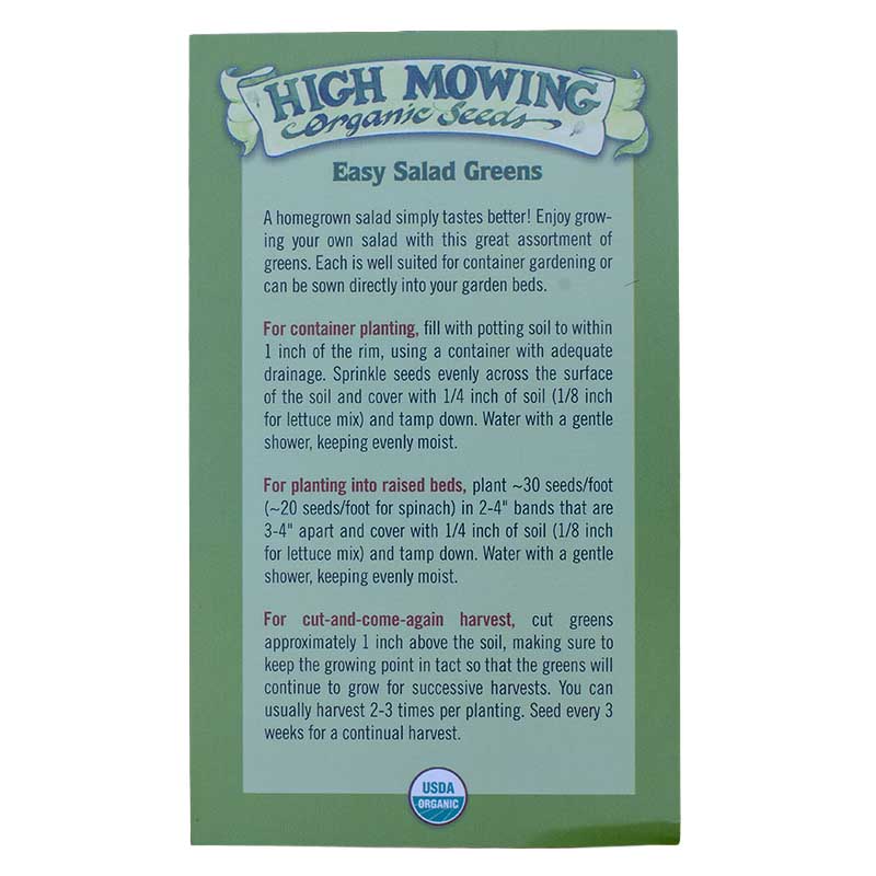 Easy Salad Greens 3 Seeds Packets (Organic) High Mowing Seeds