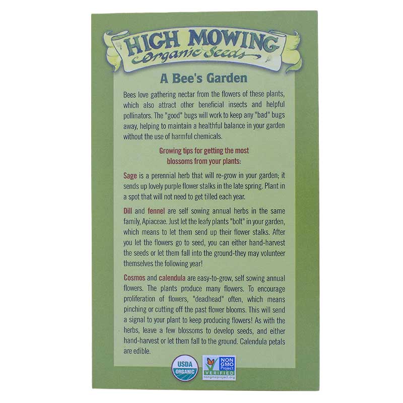 A Bee's Garden 5 Seed Packets (Organic) High Mowing Seeds