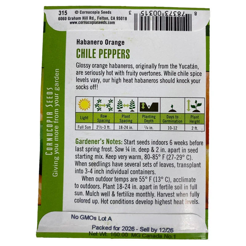 Habanero Orange Chili Pepper Seeds - Cornucopia Seeds