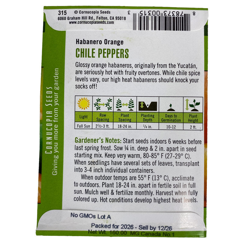 Organic Hot Orange Habanero Pepper Renees Garden