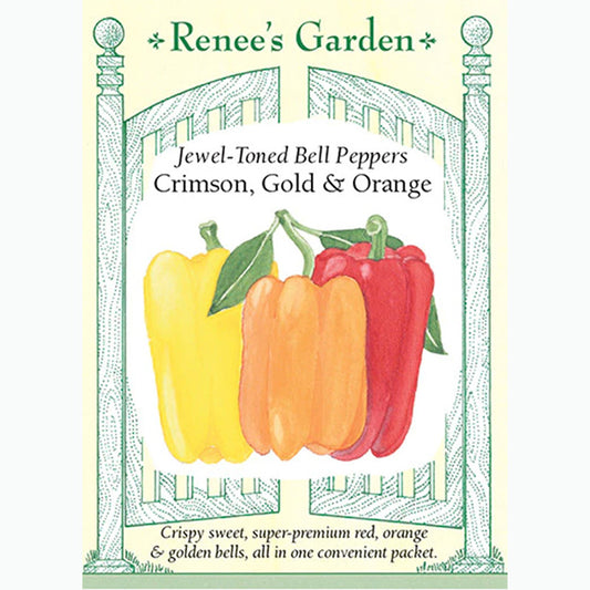 Seed Pack For Crimson, Gold, and Orange Jewel-Toned Bell Peppers By Renees Garden