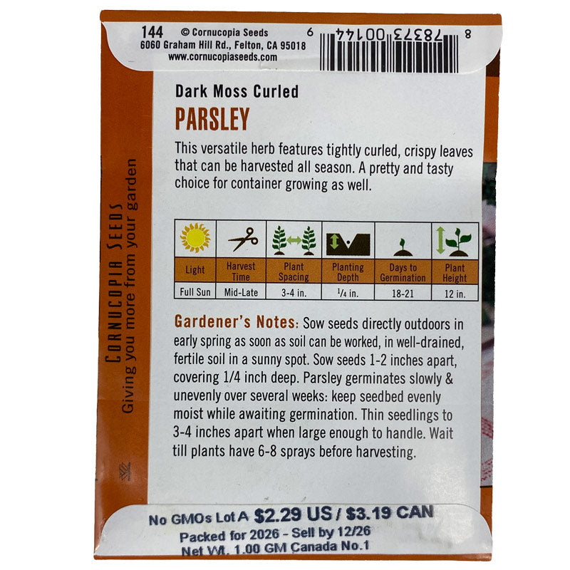 Organic Moss Curled Parsley Renees Garden