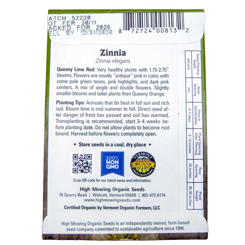 Queeny Lime Red Zinnia Seeds (Organic) High Mowing Seeds