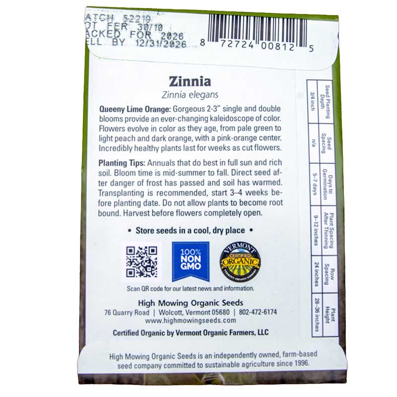 Queeny Lime Orange Zinnia Seeds (Organic) High Mowing Seeds