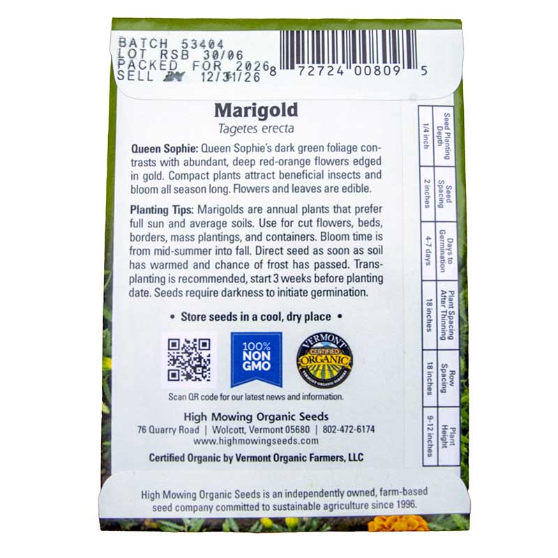 marigold seed spacing Queen Sophie Marigold Seeds (Organic)