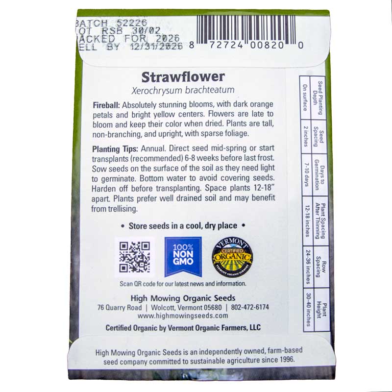 Fireball Strawflower Seeds (Organic) High Mowing Seeds