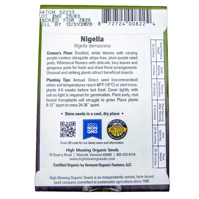 Cramer's Plum Nigella Seeds (Organic) High Mowing Seeds