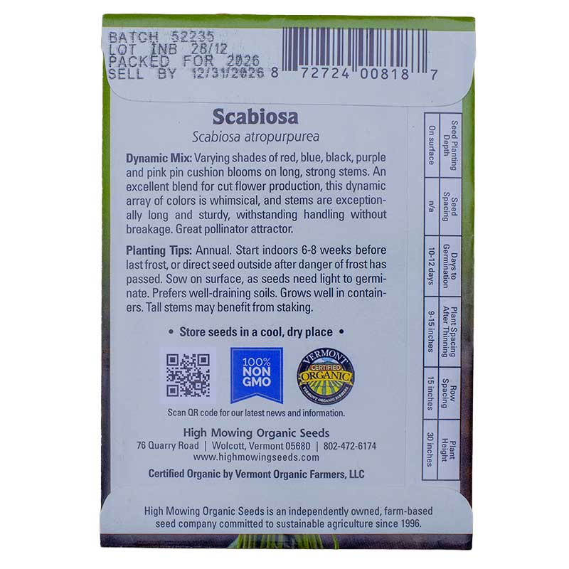 Bouquet Garden 5 Seeds Packets (Organic) High Mowing Seeds