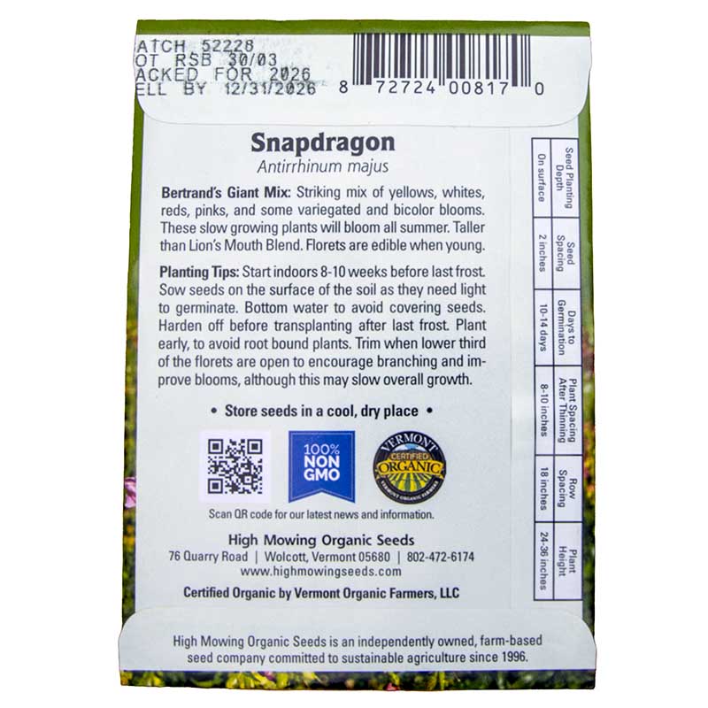 Bertrand's Giant Snapdragon Mix Seeds (Organic) High Mowing Seeds