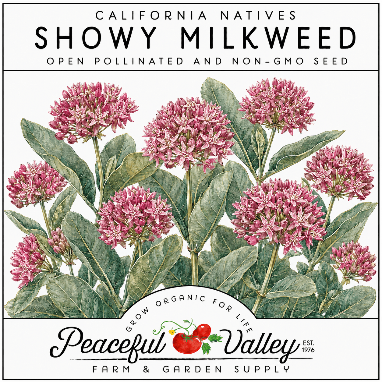 Peaceful Valley California Natives Stickers Showy Milkweed Grow Organic
