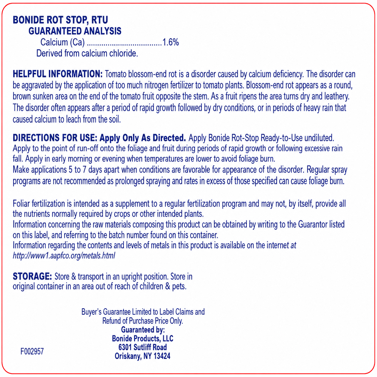 Bonide Rot-Stop Ready-to-Use label with 1.6% calcium and directions