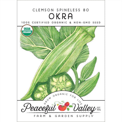 Clemson Spineless 80 Okra Seeds (Organic) Peaceful Valley