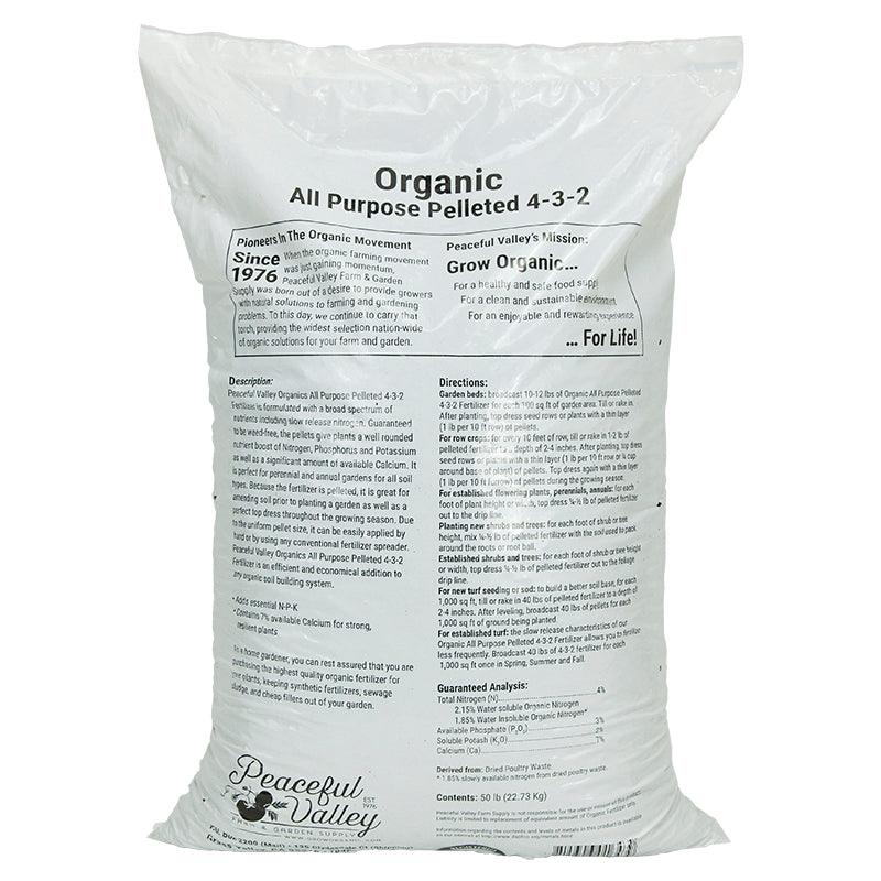 PV Organics All Purpose Pelleted Fertilizer 4-3-2 (50 lb) Peaceful Valley Organics All Purpose Pelleted Fertilizer 4-3-2 (50 lb) Fertilizer