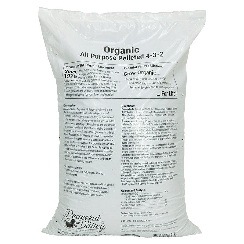 fertilizer for pea plants Peaceful Valley Organics All Purpose Pelleted Fertilizer 4-3-2 (50 lb)