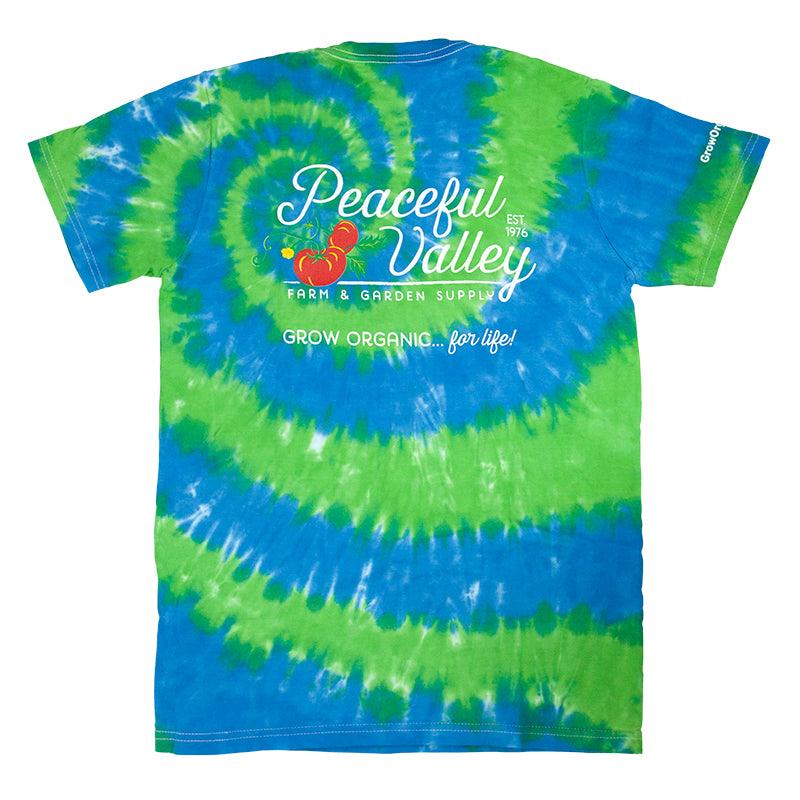 Peaceful Valley's Organic Tie Dye T-Shirt Blue/Green (Small) - Grow Organic