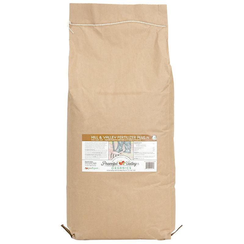 Hill & Valley Fertilizer Mix Plus N 2.0-4.0-4.0 (40 lb) bag on a white background.