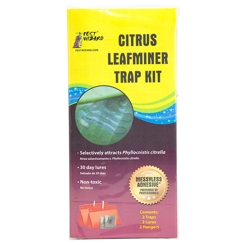 Pest Wizard Citrus Leafminer Trap Kit package front on white background.
