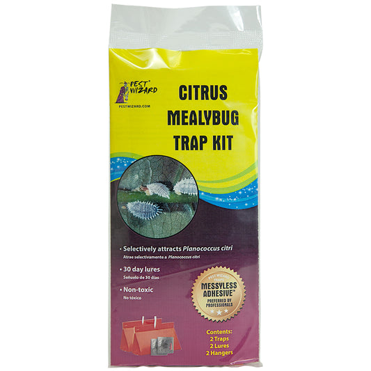 Pest Wizard Citrus Mealybug Trap Kit package front on white background.