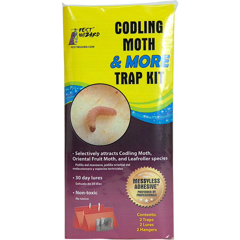 Pest Wizard Codling Moth & MORE Trap Kit package front on white background.