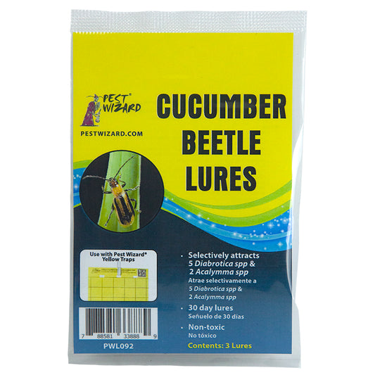 Pest Wizard Cucumber Beetle Lures 3 pack package front on white background.