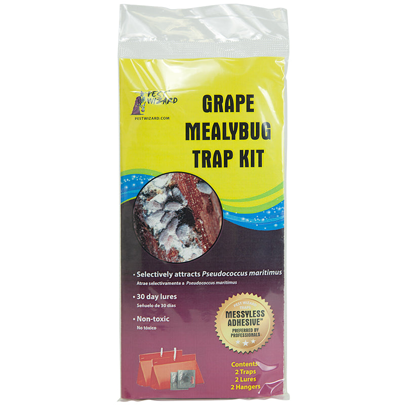 Pest Wizard Grape Mealybug Trap Kit package front on a white background.