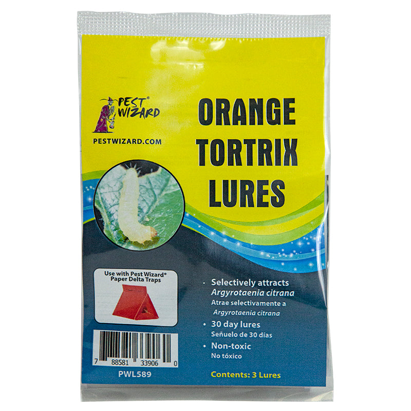 Pest Wizard Orange Tortrix Lure 3-Pack package front on white background.