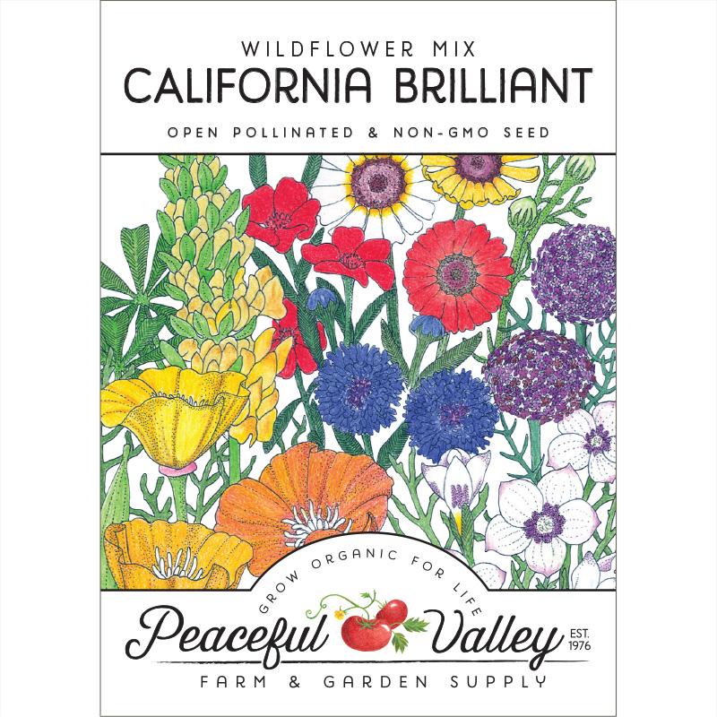 California Brilliant Wildflower Mix (pack) - Grow Organic California Brilliant Wildflower Mix (pack) Flower Seeds