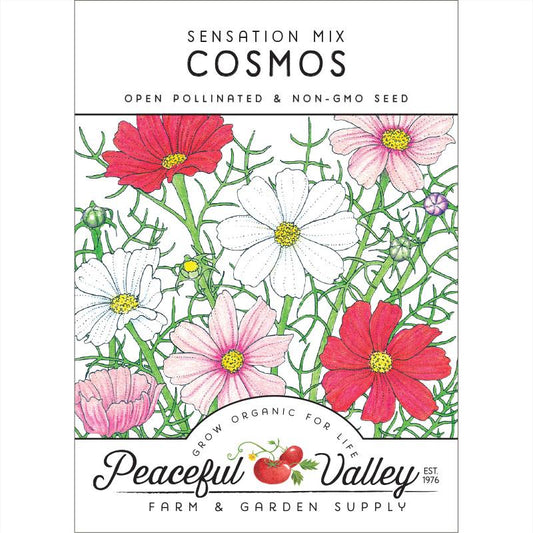 Cosmos, Sensation Mix (pack) - Grow Organic Cosmos, Sensation Mix (pack) Flower Seed & Bulbs