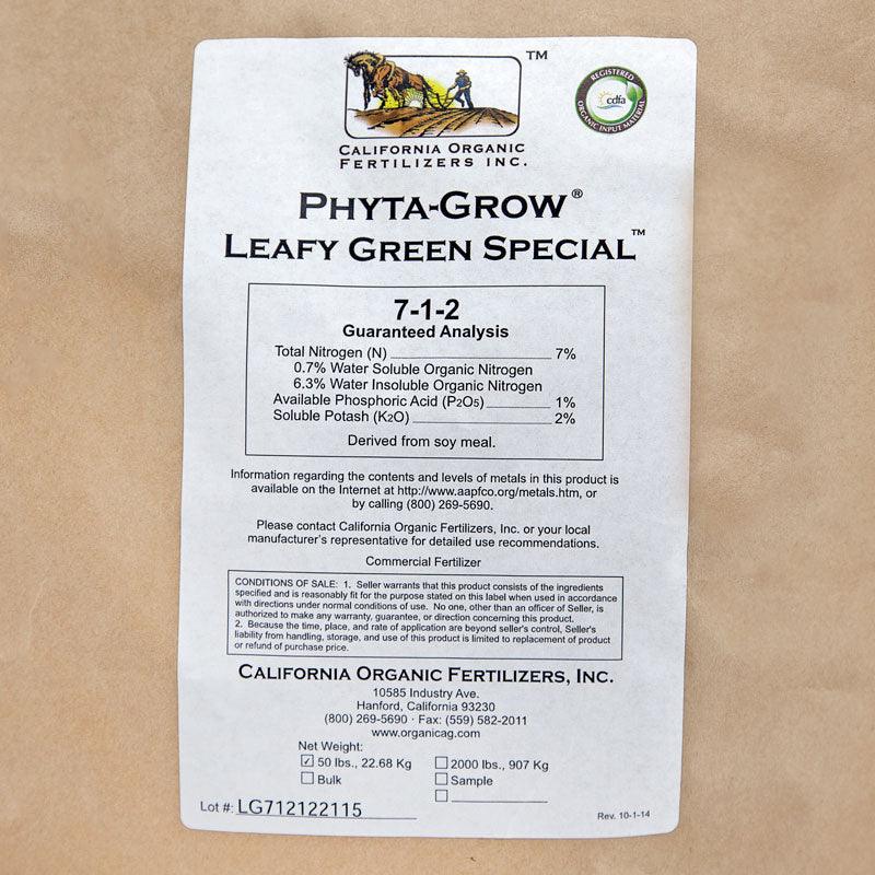 fertilizer for leafy plants Phyta-Grow Leafy Green Special Fertilizer 7-1-2 (50 lb)