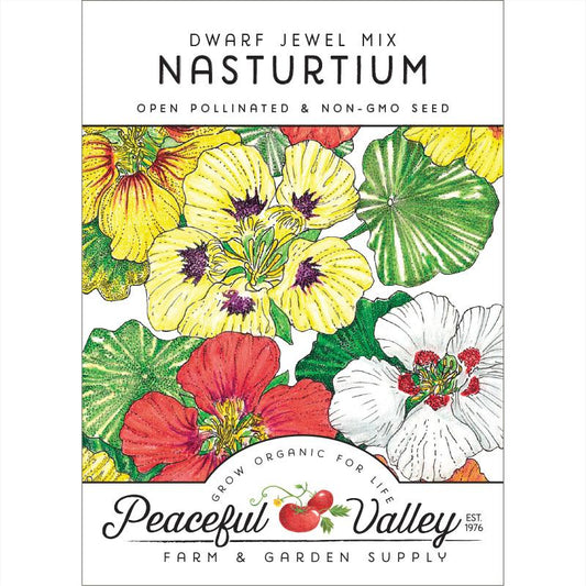 Nasturtium, Dwarf Jewel Mix (pack) - Grow Organic Nasturtium, Dwarf Jewel Mix (pack) Flower Seeds
